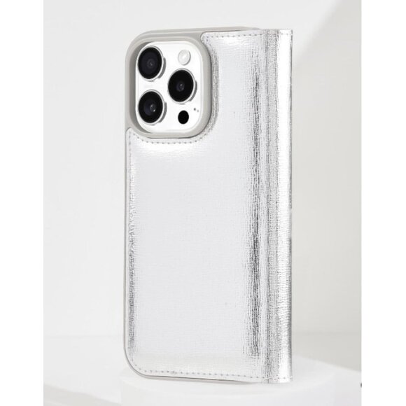 kate spade new york Wallet Folio Case iPhone 16 Pro Max Case - Silver Metallic - Picture 7 of 8